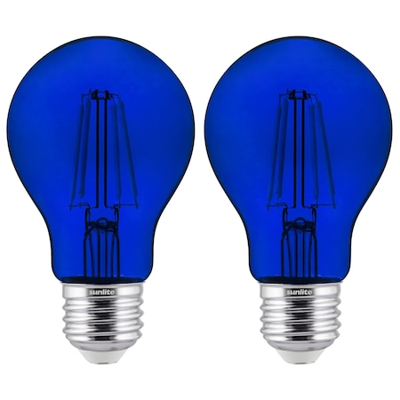 Sunlite LED Filament A19 Standard 4.5 60W Equivalent Colored Transparent Dimmable Light Bulb, Blue, 2PK 81080-SU